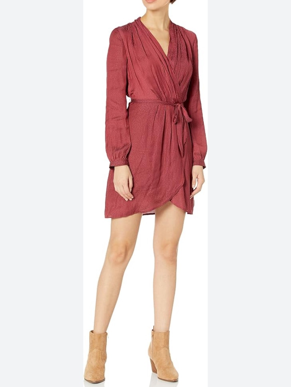 NWT Paige Women's Sevilla Above Knee Tie Waist V Neck Dress in Dusty Rose Small